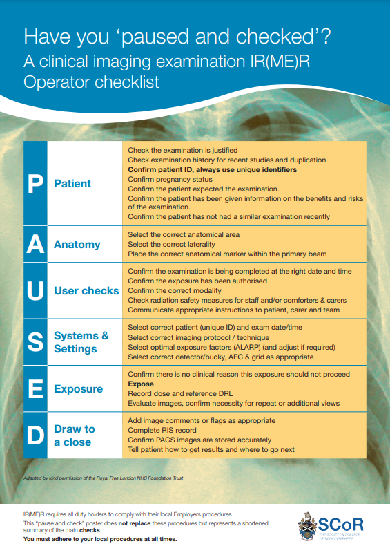 Have you paused and checked? Clinical imaging IR(ME)R Operator checklist
