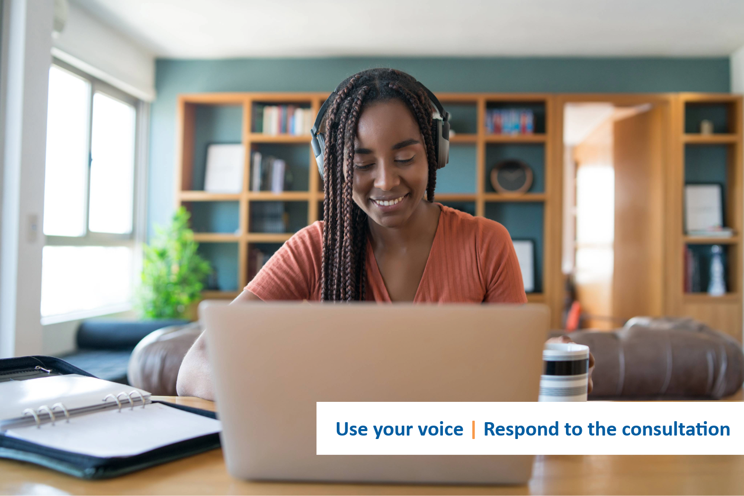 Image: Young black woman with laptop. Image is used as a call to action for the independent prescribing open consultation.