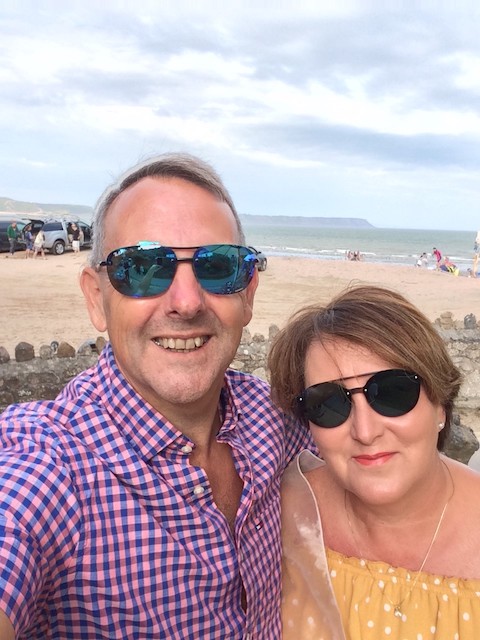 Chris and Sian on the beach in Oxwich Bay, on the Gower near Swansea